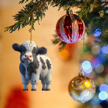 2d  Cute Cartoon Cow Car Pendant Home Tree Decoration, Christmas Tree Ornament, Home Decor, Window Wall Hanging