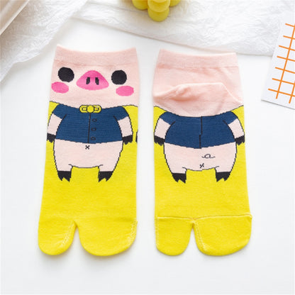 Cute Cartoon Pig Patterned Two-Toe Short Ankle Cotton Socks - myfunfarm
