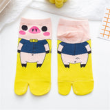 Cute Cartoon Pig Patterned Two-Toe Short Ankle Cotton Socks
