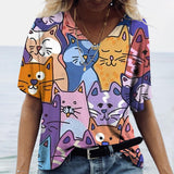 Cartoon Cats Print Women T-Shirt