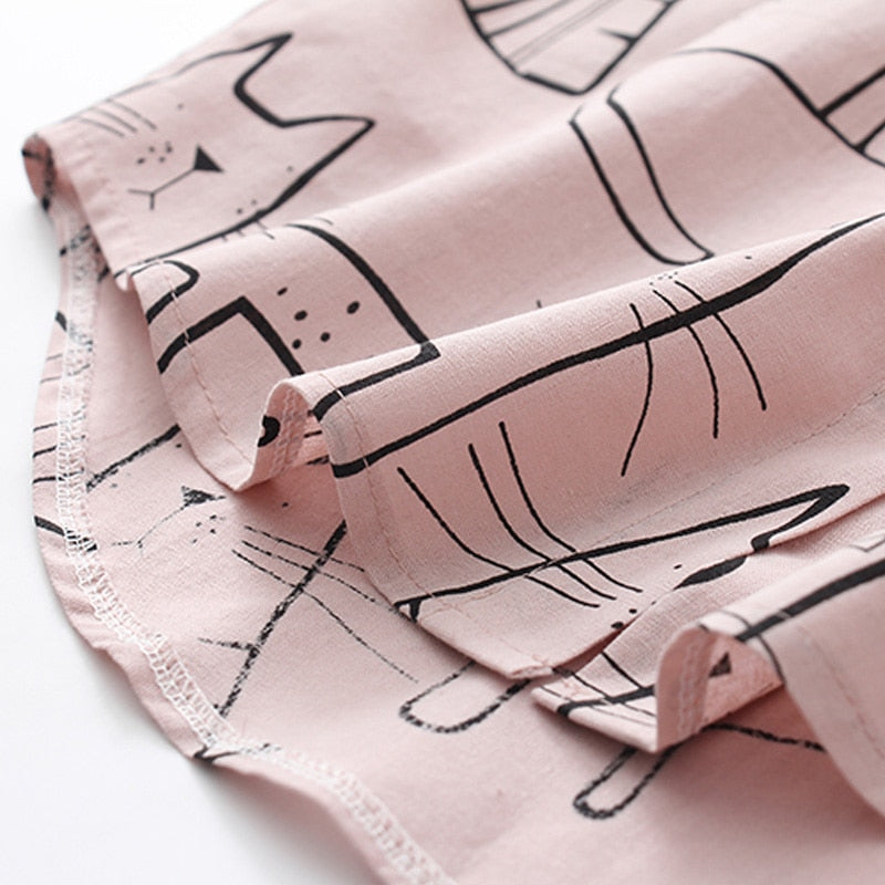Vintage Women Long Sleeve Shirts Cute Cat Pattern Casual Blosues Ladies