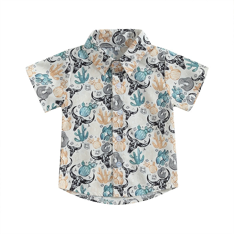 Summer Kids Boys Short Sleeve Tops Holiday Beach Blouse Shirts - myfunfarm