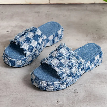 Women Denim Slides Summer Sandals - myfunfarm
