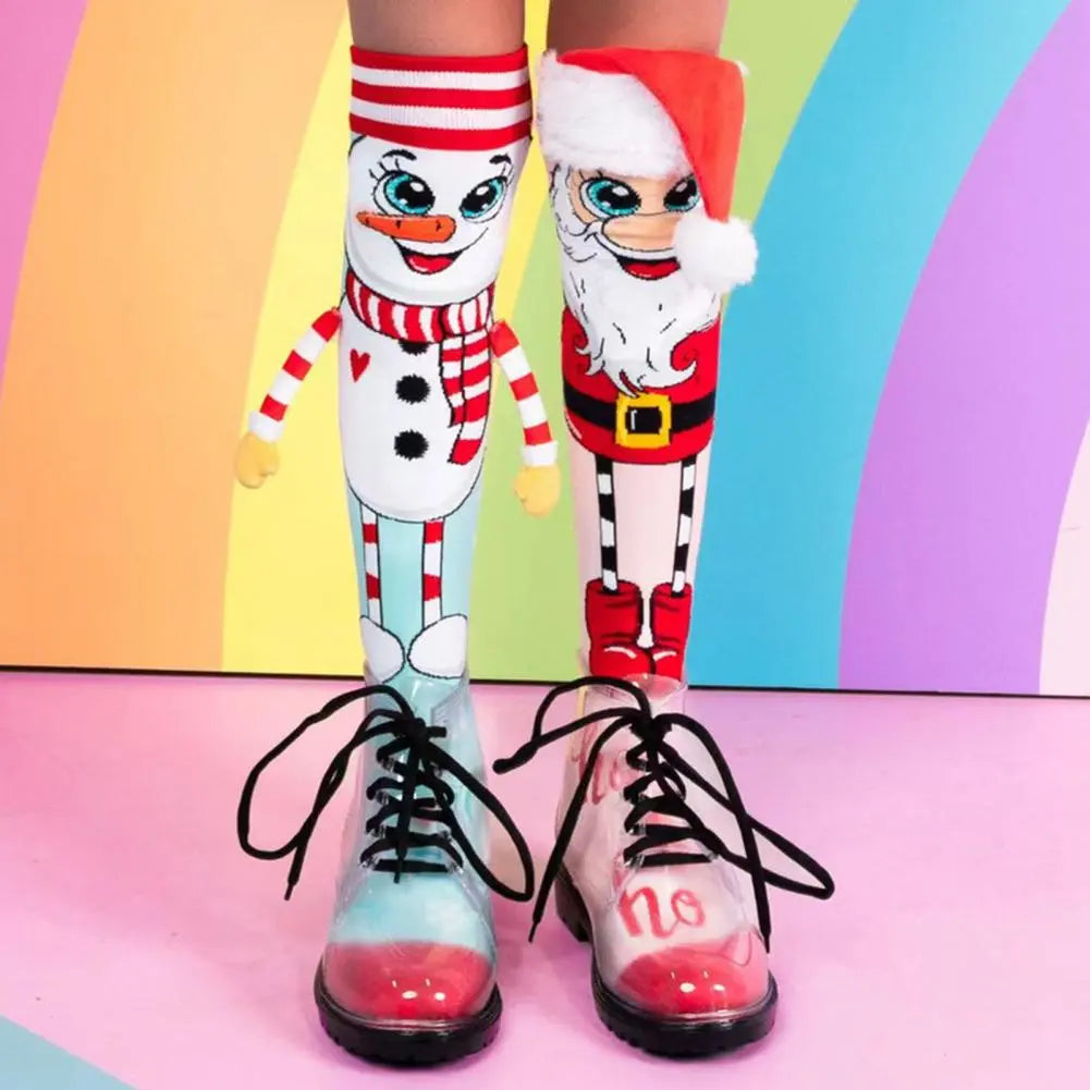 1 Pair Trendy Cartoon Christmas Stockings Santa Snowman