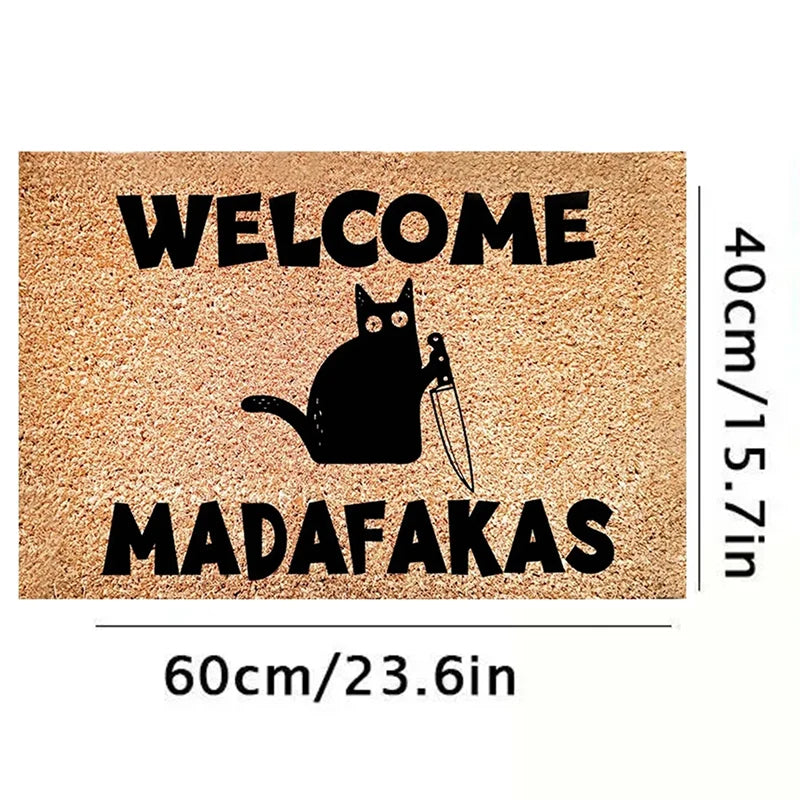 Dark Cat Welcome Madafakas Full Print Doormat Fun  Home Decor