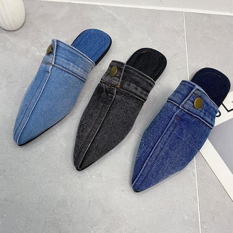 Handmade Denim Slippers Pointed Toe - myfunfarm