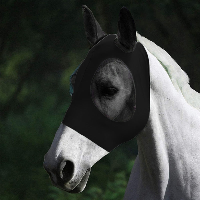 1pc Anti-Fly Mesh Equine Horse Mask Stretch Bug Eye with Covered Ears Long Nose