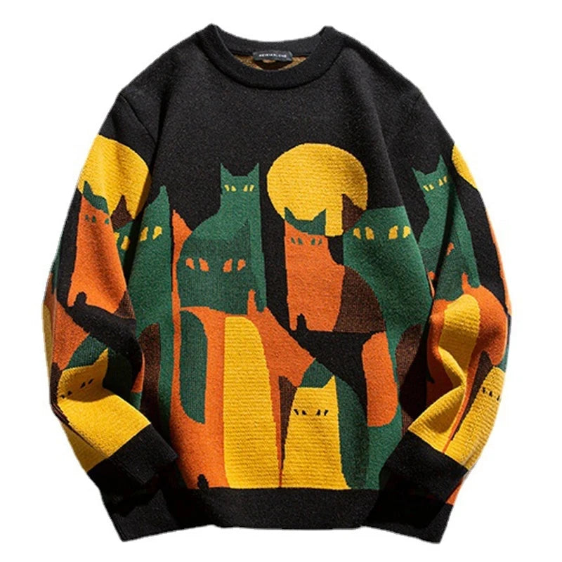 Autumn Knitted Unisex Sweater Cartoon Cat - myfunfarm