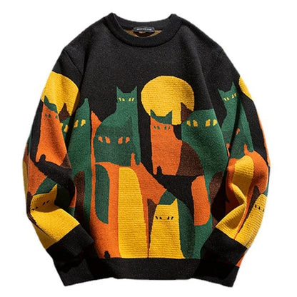 Autumn Knitted Unisex Sweater Cartoon Cat - myfunfarm