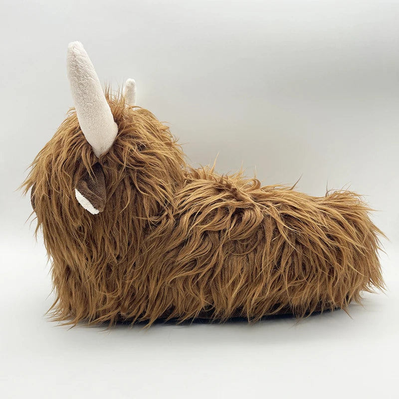 Highland Cow Fashion Plush Slippers, Fluffy Cute Warm for Winter Soft Cozy Indoor