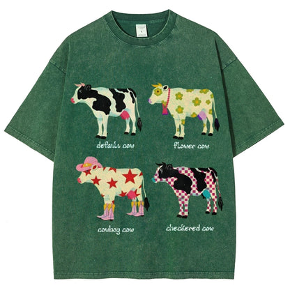 Cute Cartoon Cow Print T-Shirt Pure Cotton Washed - myfunfarm