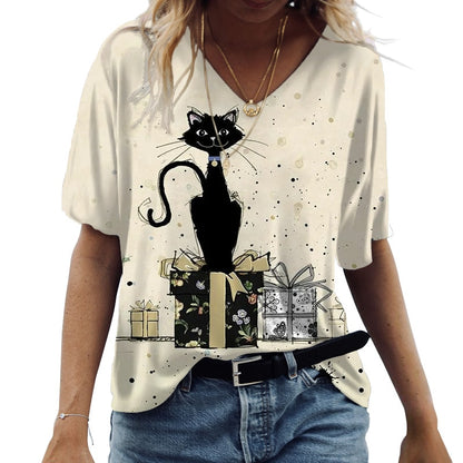 Cartoon Cats Print Women T-Shirt - myfunfarm