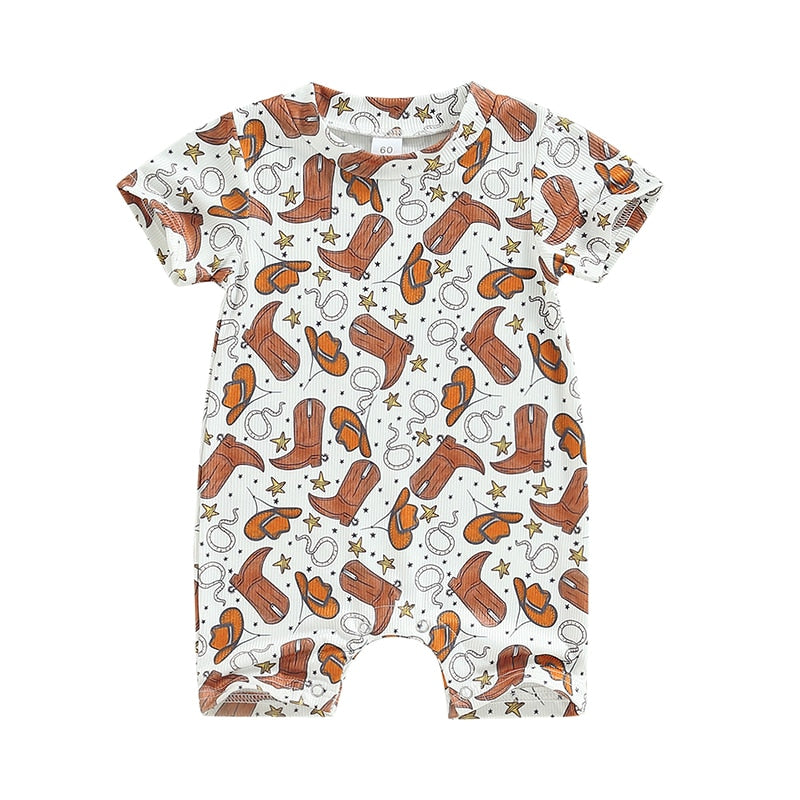 Baby Western Cowboy Jumpsuits Cartoon Cattle Print