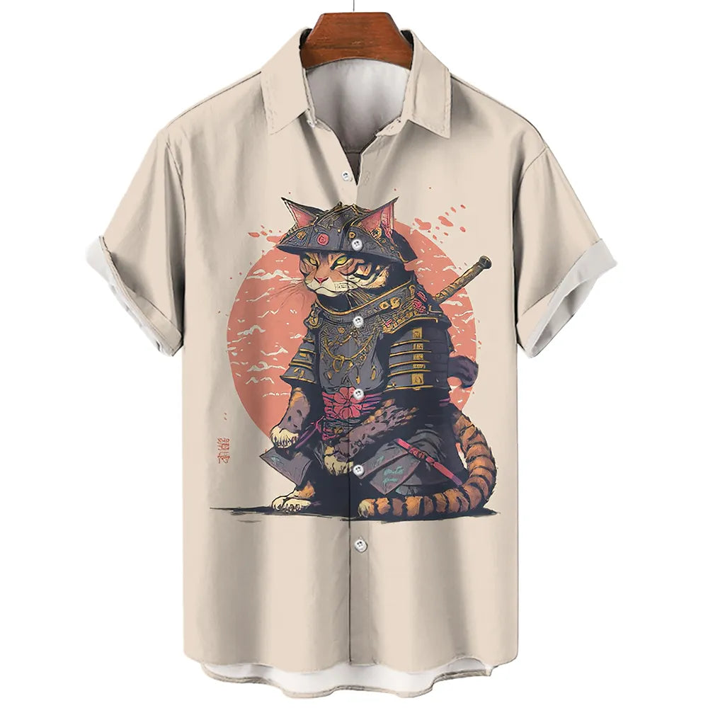 Hawaiian Shirts Japanese Art style Cat print - myfunfarm