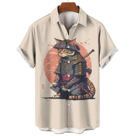 Hawaiian Shirts Japanese Art style Cat print - myfunfarm
