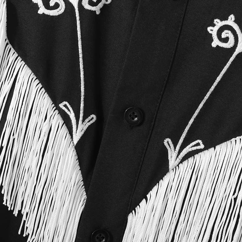 Western Cowboy Men Shirt Embroidered Tassel Patchwork Lapel Long Sleeve