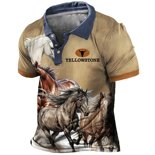 Men's Vintage Polo Shirts Summer Cowboy print 3d Horses