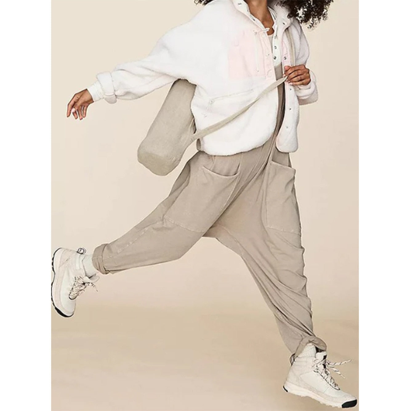 Women Casual Jumpsuit Summer Solid Loose Wide Leg Pants Bib Overall Pocket - myfunfarm