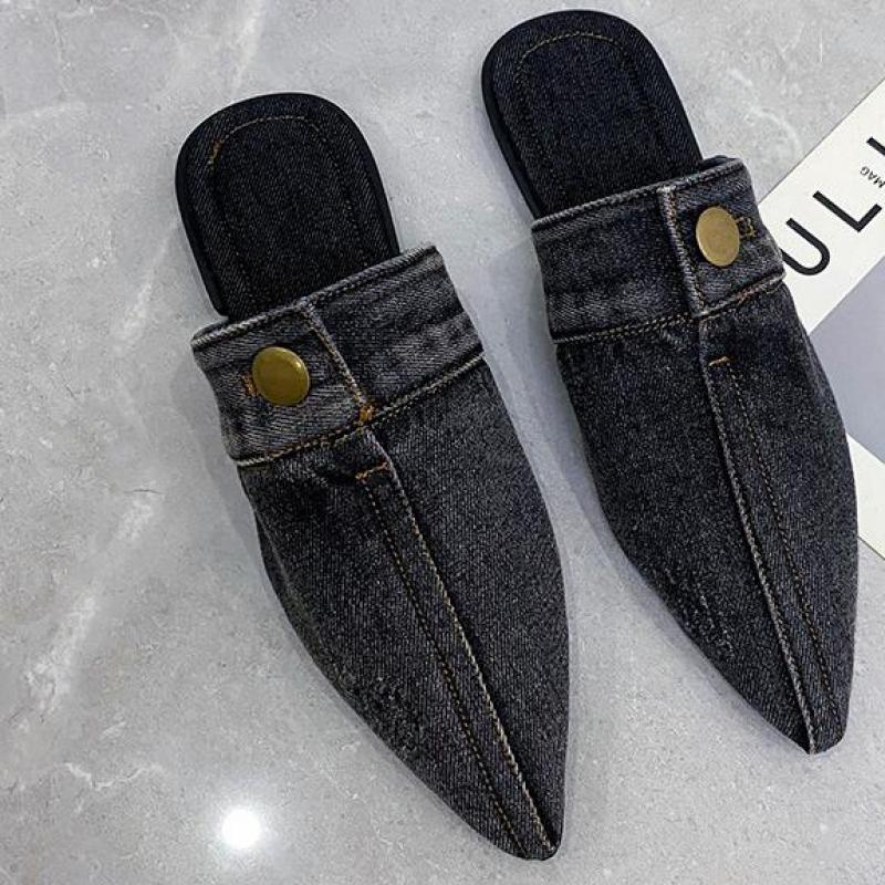 Handmade Denim Slippers Pointed Toe - myfunfarm