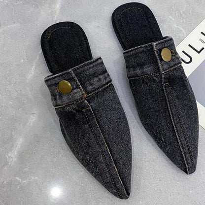 Handmade Denim Slippers Pointed Toe - myfunfarm