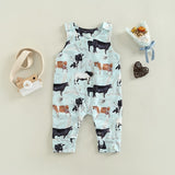 0-24M Baby Summer Casual Jumpsuit Sleeveless Cartoon Cattle Print