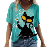 Cartoon Cats Print Women T-Shirt