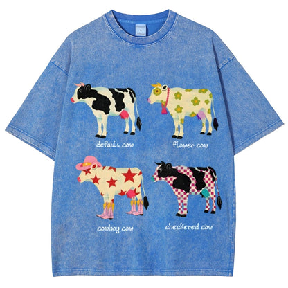 Cute Cartoon Cow Print T-Shirt Pure Cotton Washed - myfunfarm