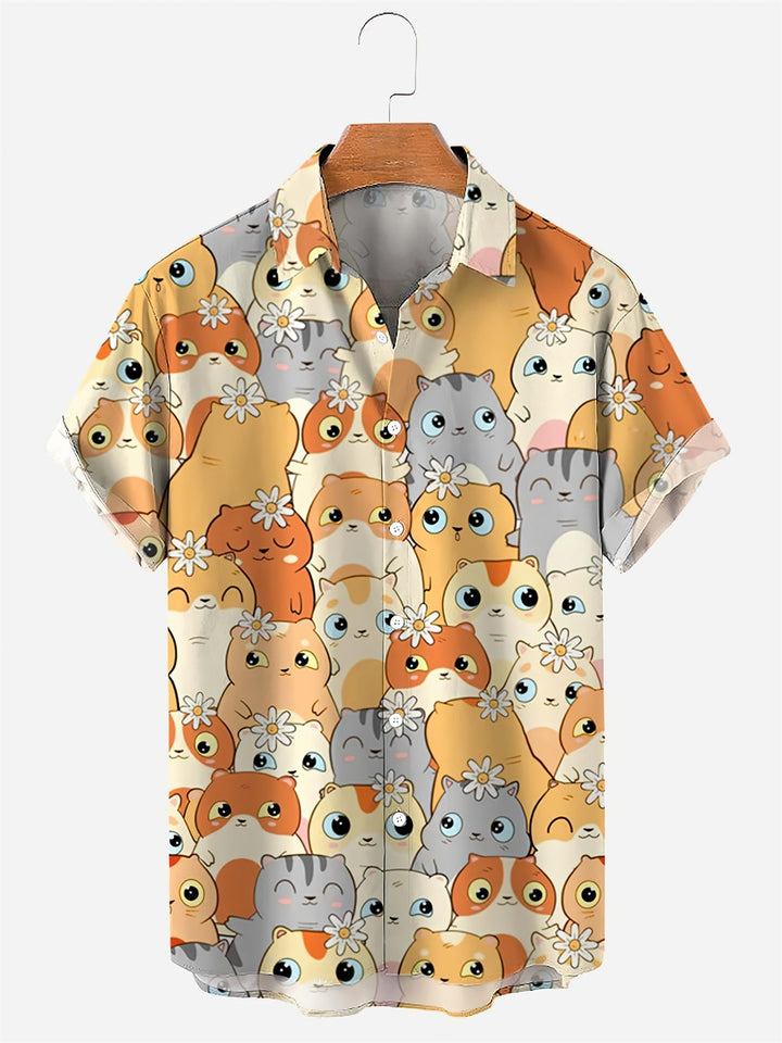 Hawaiian Shirt Cute Cartoon Cat print