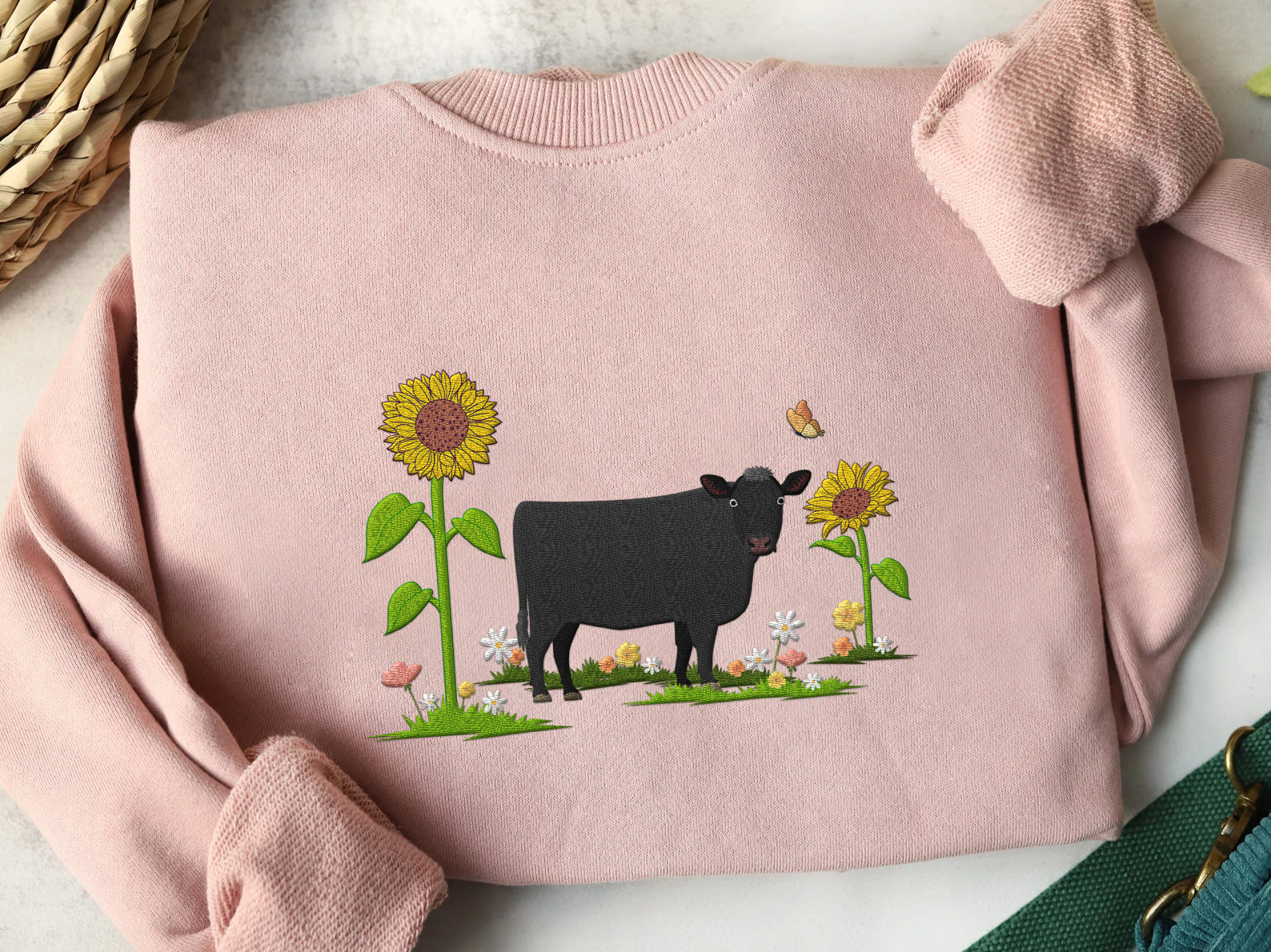Cute Cow Embroidered Sweatshirt, Hoodie, T-shirt, Gift for Farmer - myfunfarm