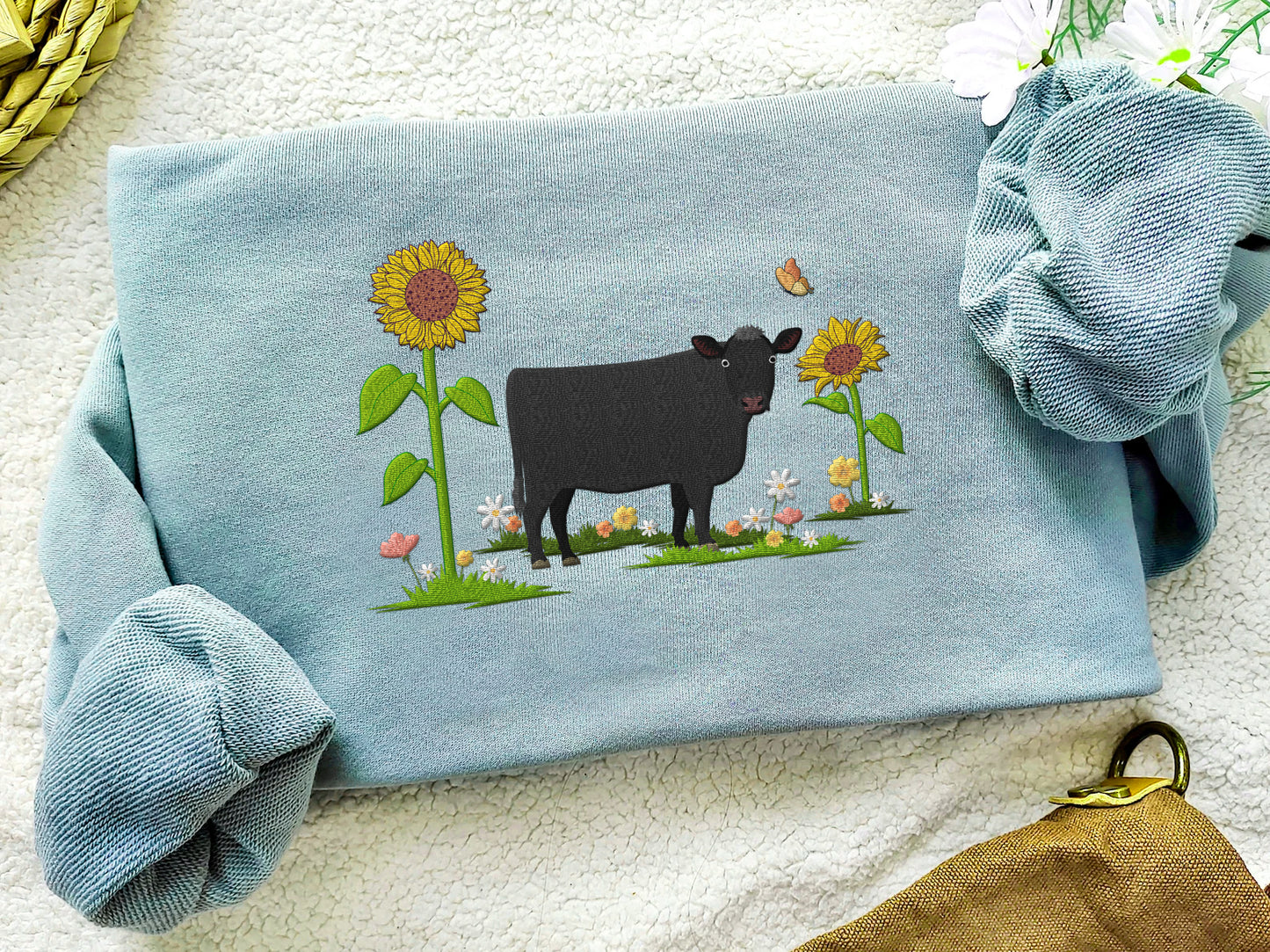 Cute Cow Embroidered Sweatshirt, Hoodie, T-shirt, Gift for Farmer - myfunfarm