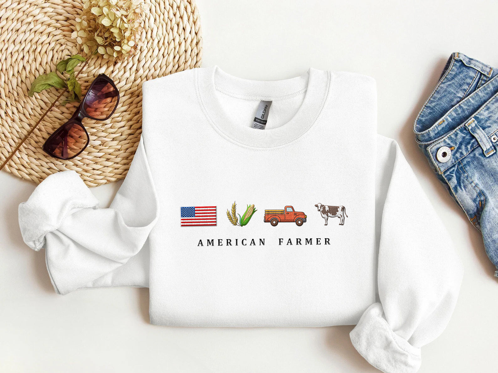 American Farmer Embroidered, Hoodie, T-shirt, Sweatshirt - myfunfarm
