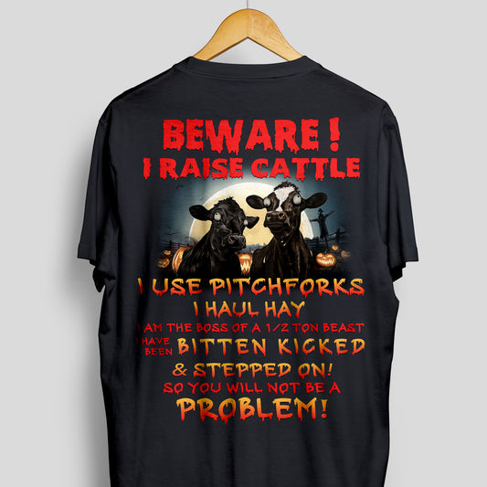 Beware i raise cattle - unisex  t-shirt , Hoodies, sweatshirt Halloween for farmer - myfunfarm