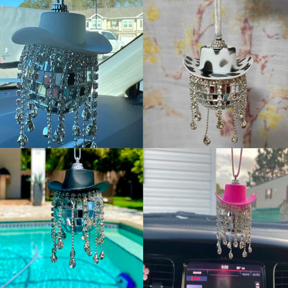 Rhinestone Cowgirl Disco Ball Party Hanging Car Rear View Mirror Accessory - myfunfarm