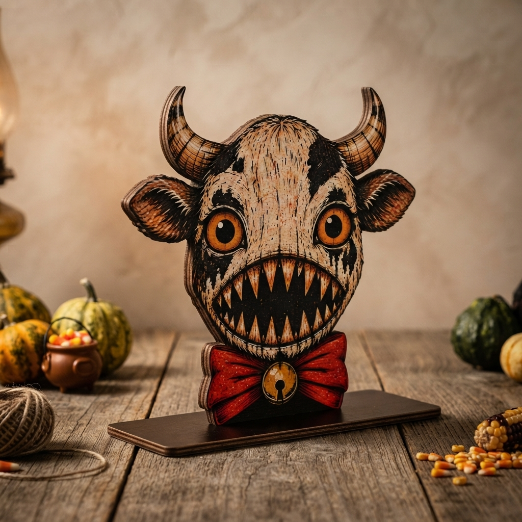 Halloween Cow Wooden Block for Shelf Decor, Housewarming Gift