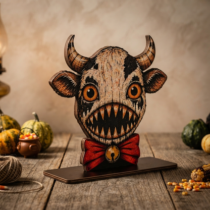 Halloween Cow Wooden Block for Shelf Decor, Housewarming Gift