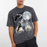 Three Cows howling at the Moon print Vintage Washed Black T-shirt