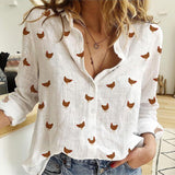 Rhode Island Red Chicken pattern Women's Mock Linen Shirts