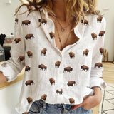 American Buffalo icon pattern Women's Mock Linen Shirts