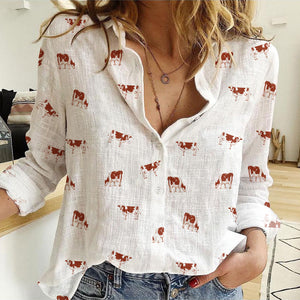 Ayrshires Cattle icon pattern Women's Linen Shirts for farmers