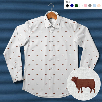 Red angus cattle icon pattern - Men's Casual Long Sleeve Shirt - myfunfarm