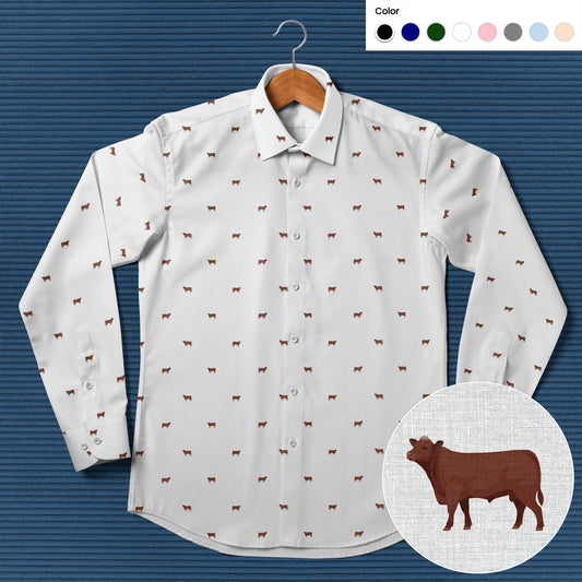 Red angus cattle icon pattern - Men's Casual Long Sleeve Shirt - myfunfarm