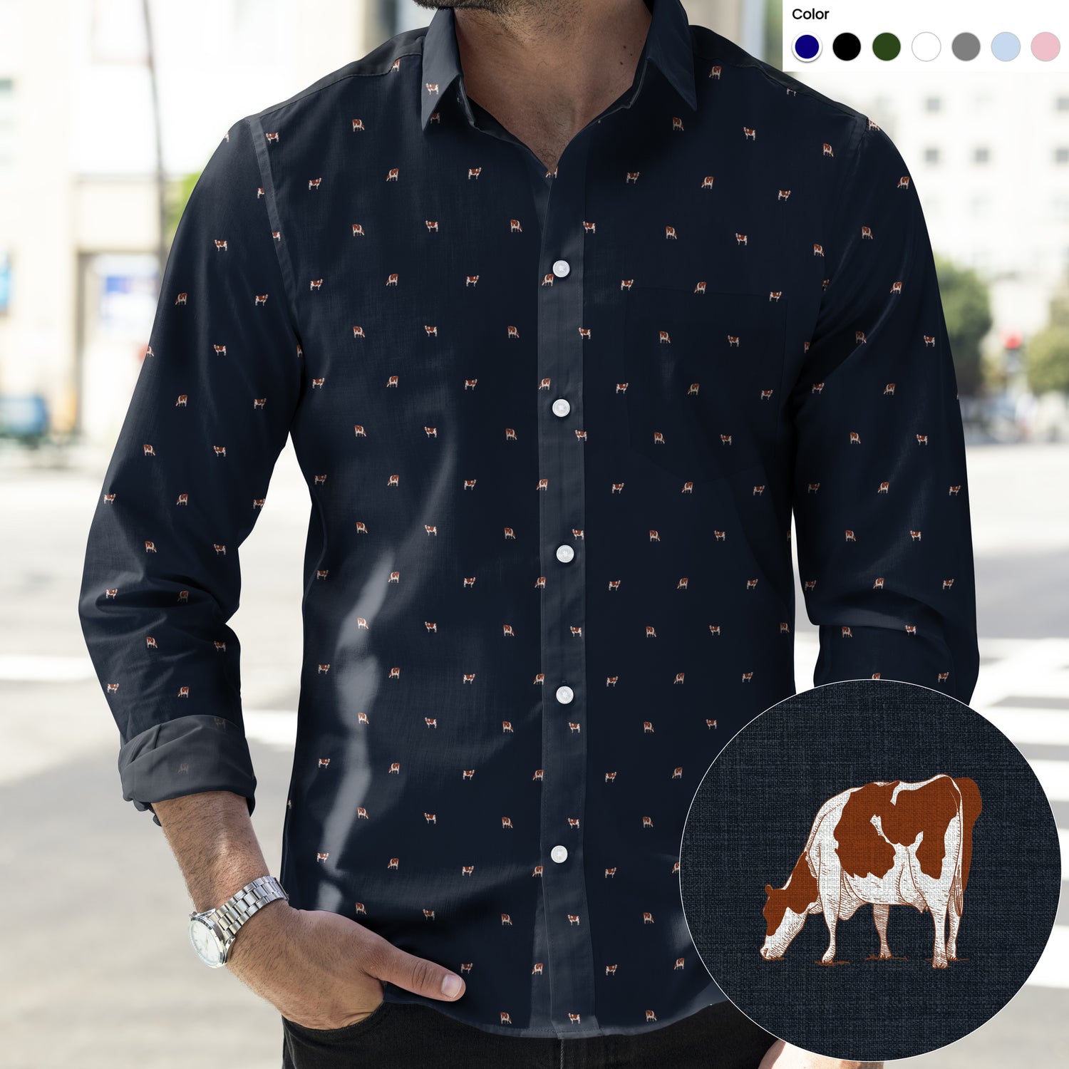 Ayrshires cattle icon pattern - Men's Casual Long Sleeve Shirt - myfunfarm