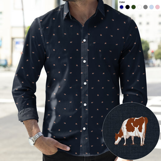 Ayrshires cattle icon pattern - Men's Casual Long Sleeve Shirt - myfunfarm
