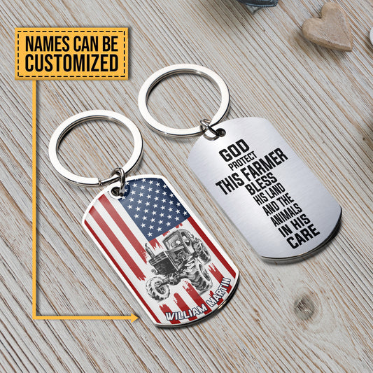Personalized Engraved Stainless Steel Keychain - Gift for farmer DAD