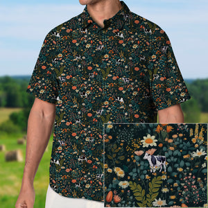 Floral Dairy cow - Button Down Shirts for farmers