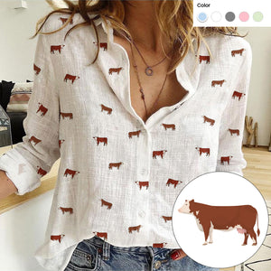 Hereford cattle icon pattern Women's Linen Shirts for farmers