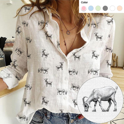 Goat icon pattern Women's Mock Linen Shirts for Farmers - myfunfarm
