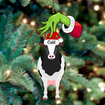 Cute Grinch and cattle Personalized Wooden Ornament Christmas For farmer