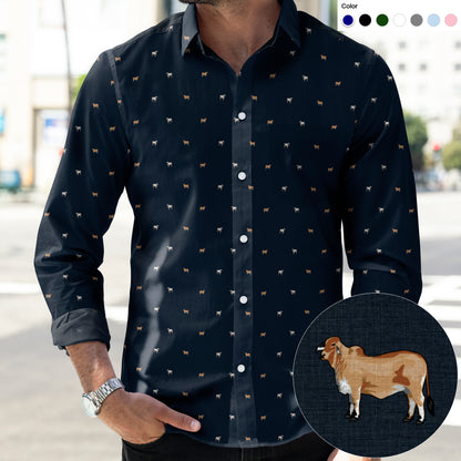 Brahman cattle icon pattern - Men's Casual Long Sleeve Shirt - myfunfarm
