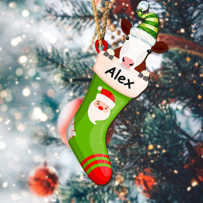 Personalized Wooden Ornament Cattle in Stockings For Christmas